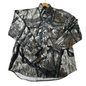 Oak Mossy Camo Long Sleeve Button Up Shirt‎ Outdoor Hunting Mens L/G